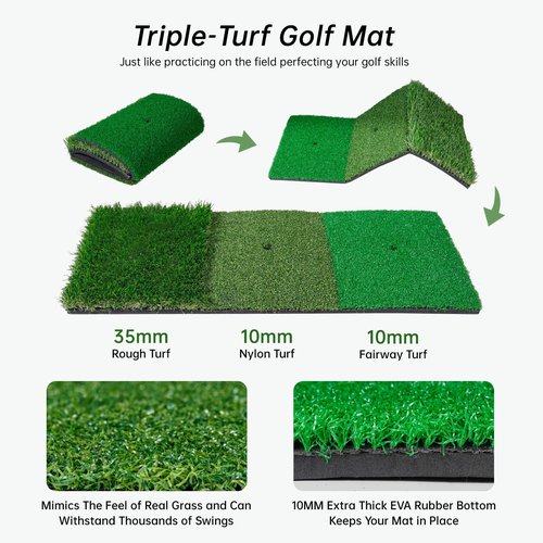 Golf Net, 10x7ft Practice Net with Heavy Tri-Turf Mat, All-in-One Multiple Target Golf Hitting Net, Outdoor Indoor Driving Chipping Training with Target/Mat/Balls/Tee/Bag, Gift for Enthusiasts