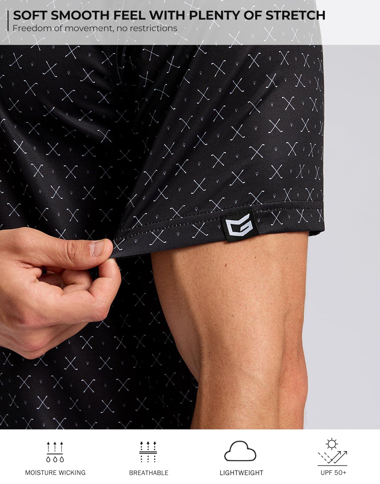 Men's Golf Shirt Short Sleeve Dry Fit Polo Moisture Wicking Print Collared Golf Shirts for Men Casual Lightweight(Golf Clubs Black,M)