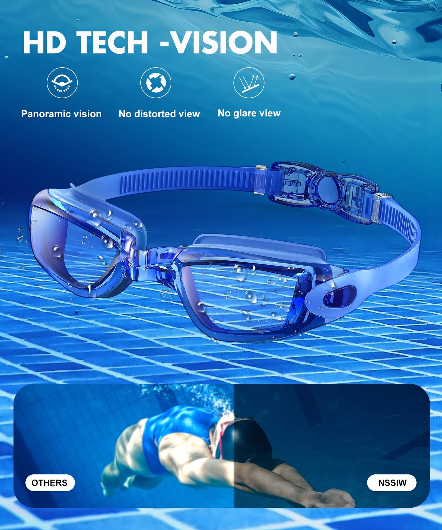 NSSIW Swim-Goggles-Adult-Women Goggles Swimming Men: Anti Fog Pool Goggles with UV400 and No Leak 2 Pack