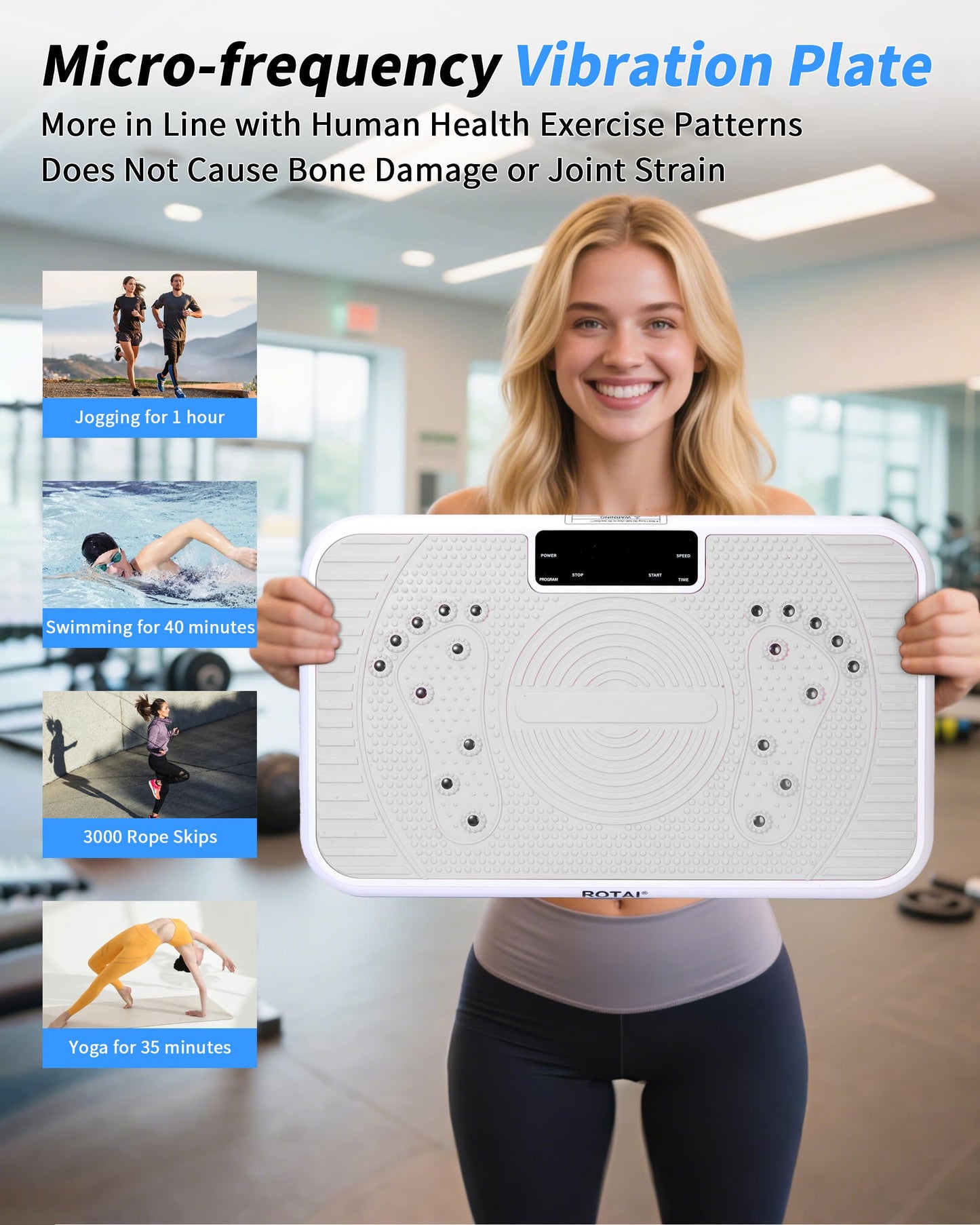 ROTAI Shake Plate Vibration Exercise Machine for Lymphatic Drainage Massager & Weight Loss, 400 lbs Capacity Whole Body Vibrating Plate Workout for Women and Men