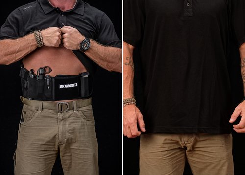 BRAVOBELT Belly Band Holster - Athletic Flex FIT for Running, Jogging, Hiking - G17-43 S&W M&P 40 Shield Bodyguard Kimber (Up to 44" Belly, Black)
