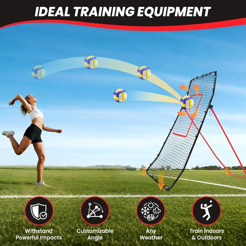 BAGAIL Volleyball Rebounder Net 7x4 Ft, Bounce Back Volley Ball Net with Adjustable 5 Angles and High-Tension Net, Ball Return Training Equipment for Lacrosse, Baseball & Soccer Practice - Red