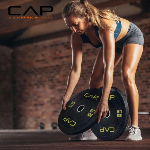 CAP Barbell 260 lb Economy Olympic Bumper Plate Set with Color Logo, Black