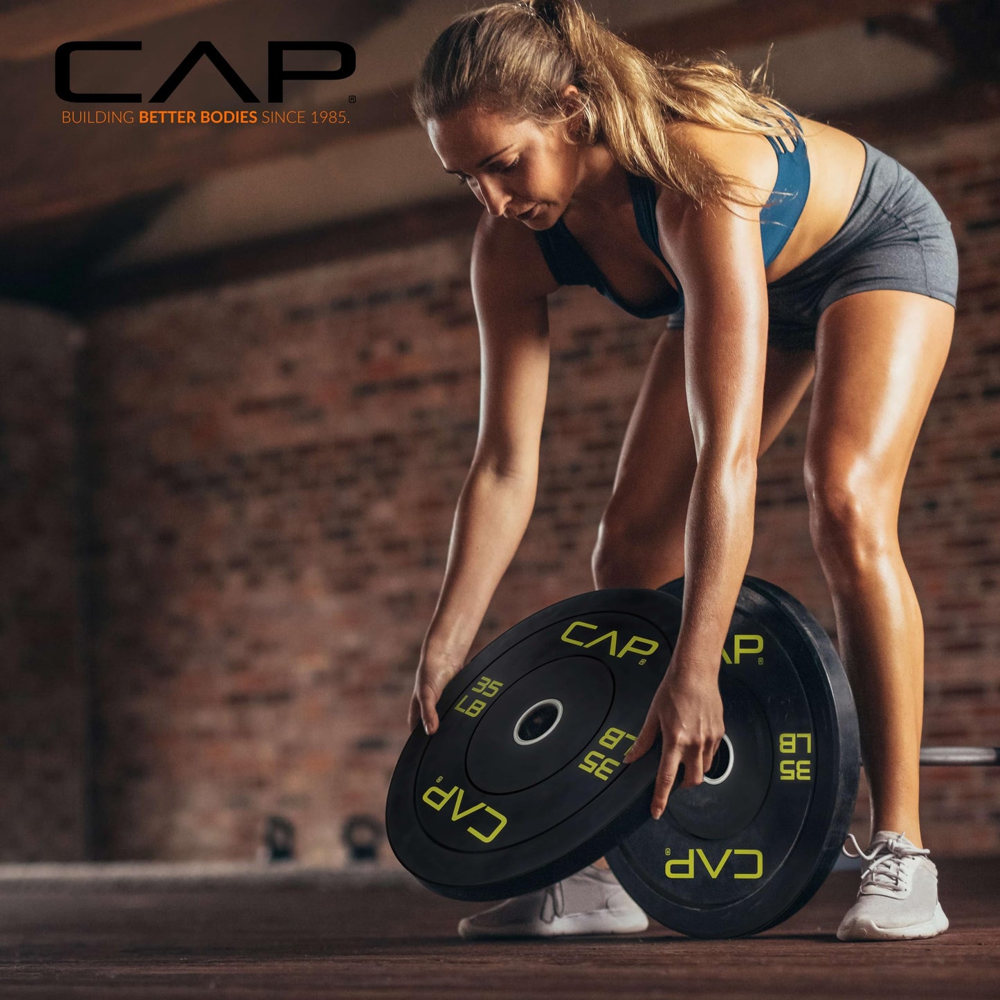 CAP Economy 55 lb Single Olympic Bumper Plate, Medium Bounce Rubber Weight Plate with Steel Hub, 2-Inch Olympic Barbell Compatible for Strength Training, Weightlifting & Home Gym Workouts