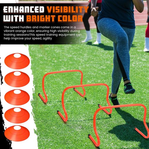 Gemscream 12 Pcs 12 Inch Agility Hurdles Training Equipment Agility Hurdles and Marker Cone Set Disc Cones Speed and Training Obstacle for Athletes Sports Soccer Football Tennis Basketball(Orange)