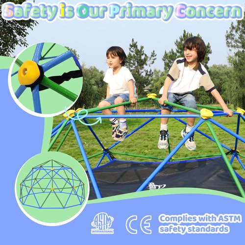 Gardenature 10FT Climbing Dome with Hammock, Outdoor Jungle Gym for Kids, Geometric Dome Climber Supporting 880 Lbs Anti-Rust Metal Outdoor Play Structure ASTM Approved Blue & Green