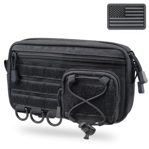 Molle Admin Pouch for Tactical Backpack, EDC Tool Pouch Organizer, Tactical Admin Pouch Molle, Belt Zipper Utility Waist Bag, Horizontal Phone Pouch with US Flag Patch
