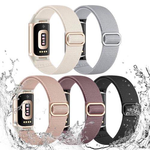Maledan Elastic Band Compatible with Fitbit Charge 6/Charge 5 Bands Women, Waterproof Stretchy Nylon Strap Bracelet Replacement Wristbands for Fitbit Charge 5/Charge 6 Fitness Tracker Accessory