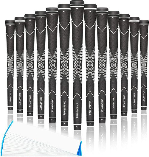 CHAMPKEY Premium Rubber Golf Grips 13 Pack | High Traction and Feedback Rubber Golf Club Grips | Choose Between 13 Grips with 15 Tapse and 13 Grips with All Kits