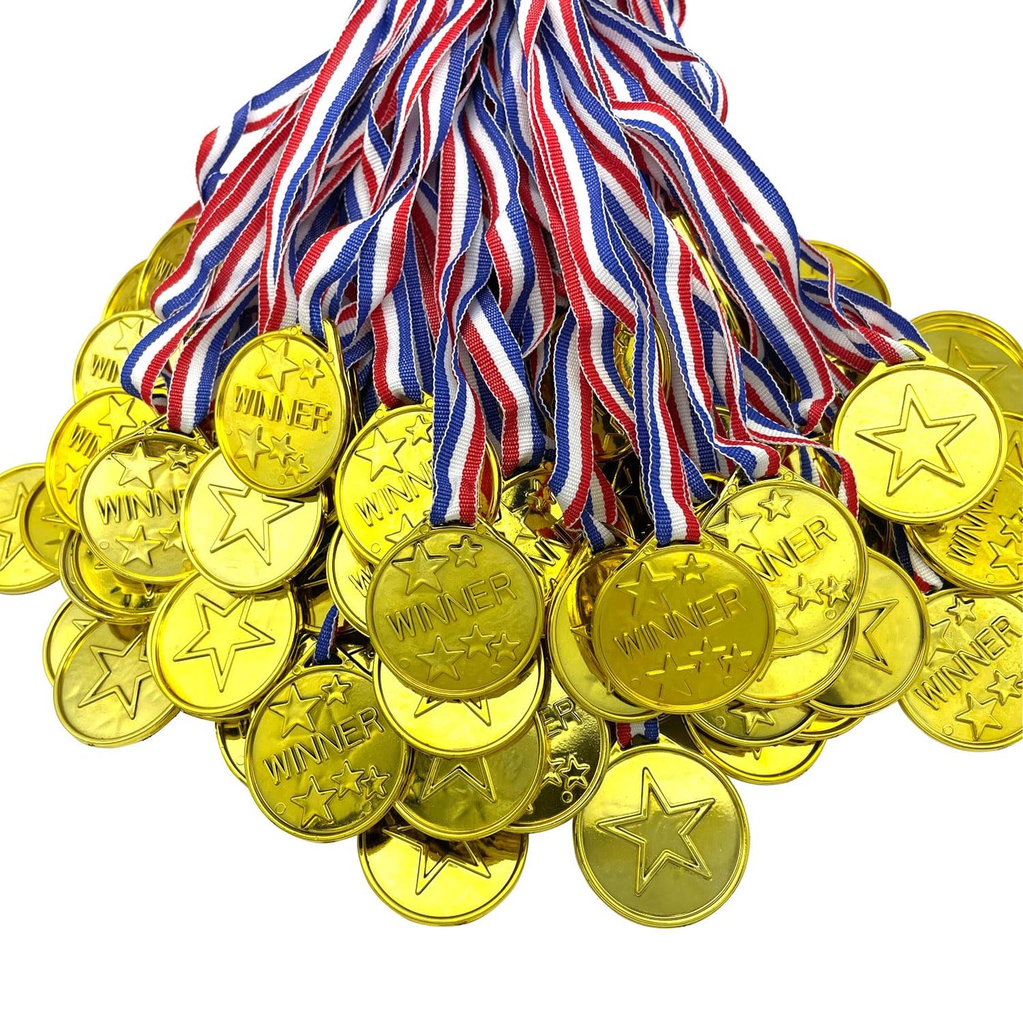 Oisinlas Gold Winner Award Medals for Kids, 100 Pcs Plastic Award Medals for School Sports, Soccer Competitions, Games, Gymnastic, Party Favors, Dress Up or Celebration Souvenir