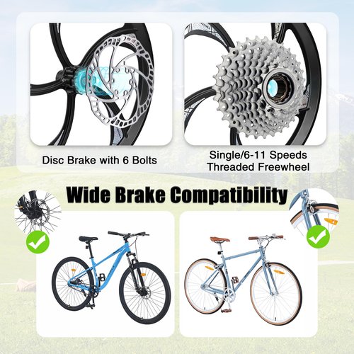 MEGHNA Bike Wheelset 5 Spokes Lightweight Aluminium 20 inch Integrated Wheel Compatible with 6 Bolt Disc Brake Single/6-11 Speed Thread Freewheel Hub for Kids Bike Mountain Bike BMX Folding Bike