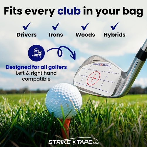STRIKEPRO StrikeTape Golf Impact Tape. Right or Left Handed Clubs, Golf Impact Stickers fit All Drivers/Hybrids/Irons. Simple Swing Analysis for 720 Golf impacts.