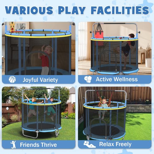 Kieperi 60“ Trampoline for Kids with Hammock,Toddler Trampoline with Basketball Hoop (Blue)