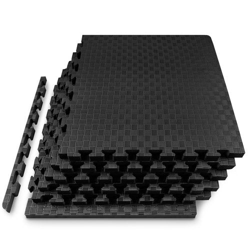 ProsourceFit Exercise Puzzle Mat 1-in, Checkered EVA Foam Floor Tiles w/Non-Slip Texture, Gym Mat w/Interlocking Foam Tiles for Adjustable Surface, Shock Absorbing, Waterproof Gym Flooring, Black