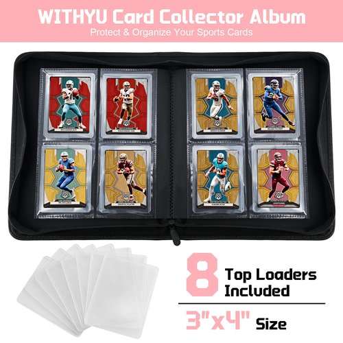 WITHYU Toploader Binder Holds 160 Top Loaders, 4 Pocket Ringless Card Holder for 3" x 4" Rigid Cards, Trading Card Album with 8 Toploaders for Sports, TCG, MTG (Pink)