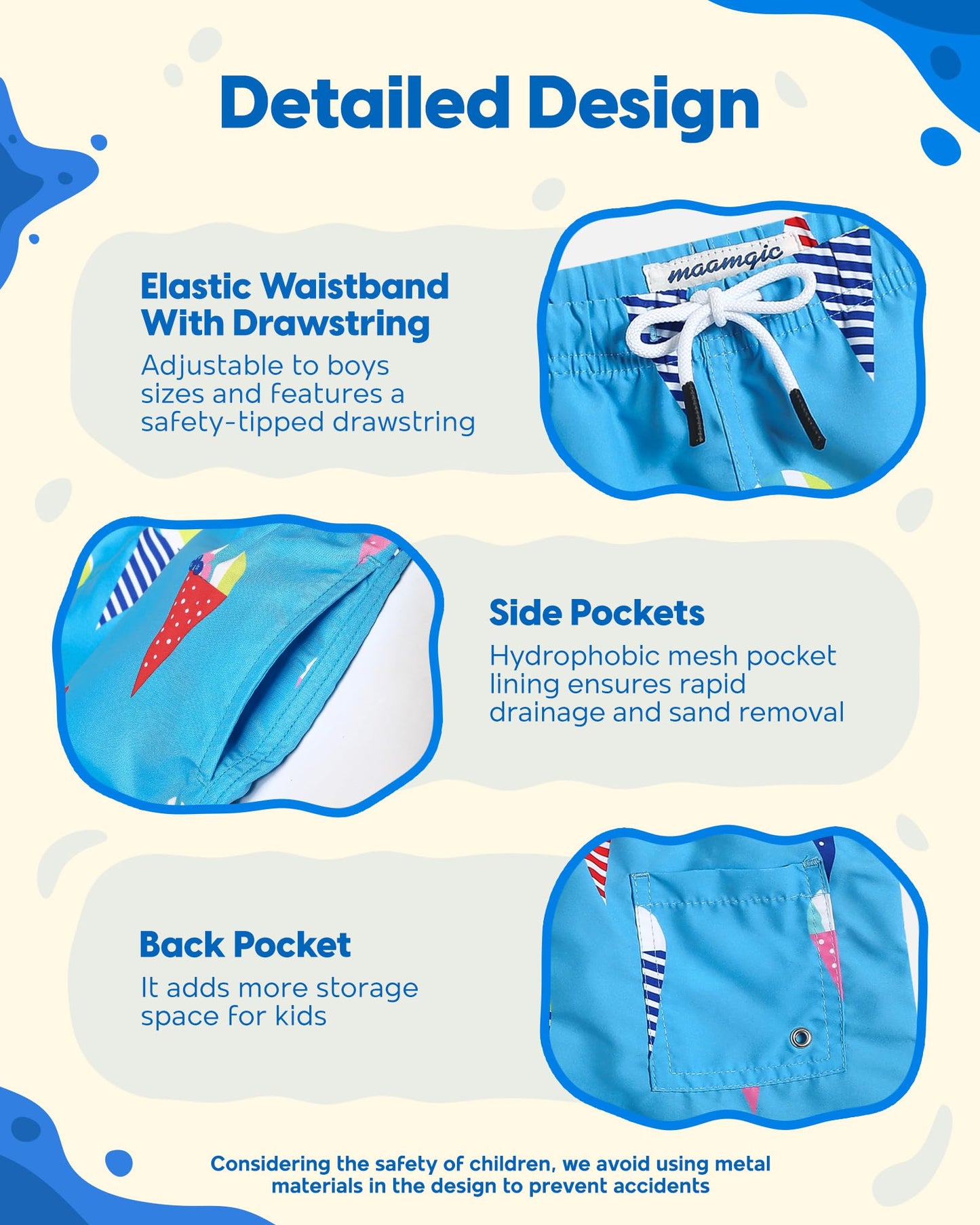 maamgic Boys Swim Trunks Toddler Swim Shorts Little Boys Bathing Suit Swimsuit Toddler Boy Swimwear,Ice-Lake Blue,7 T