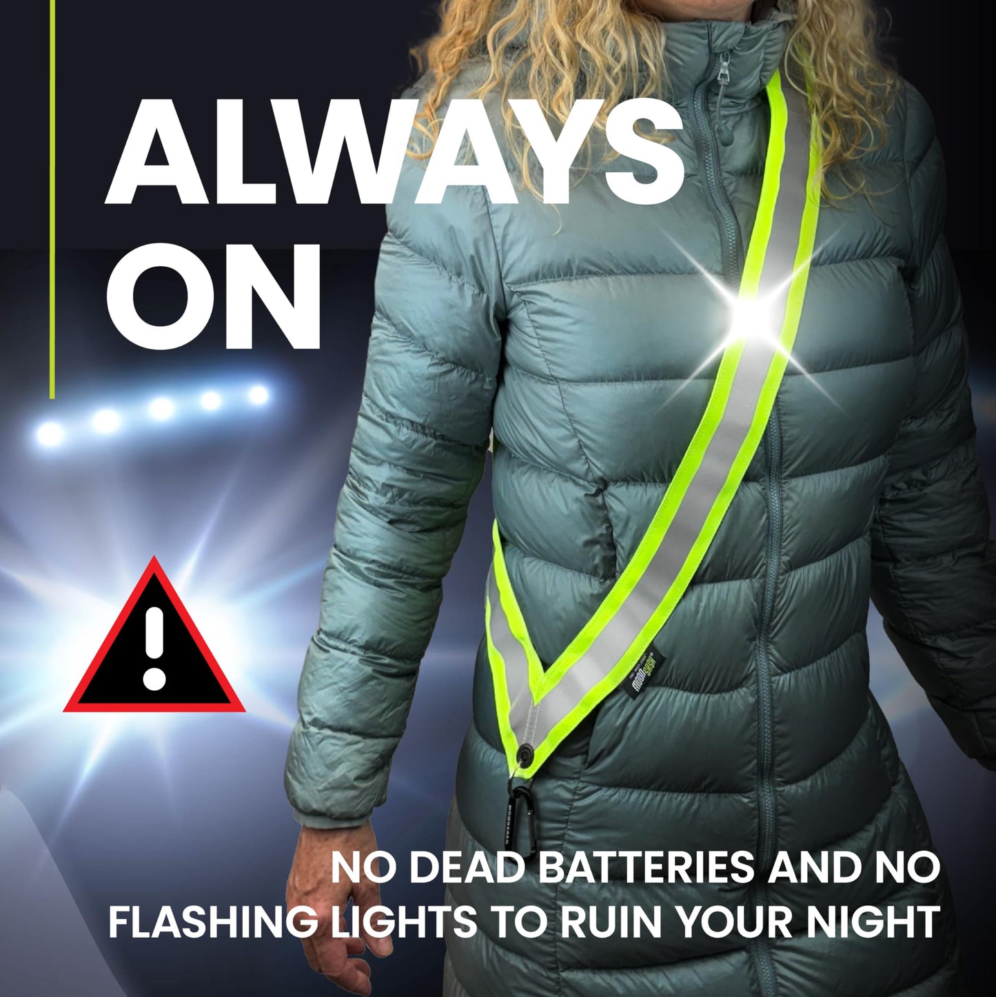 MOONSASH Reflective Sash For Walking At Night | USA-Made | Fitted, Reversible + Patented Night Walking Safety Gear | Perfect Belt/Reflective Vest for Women & Men Alternative | Essential Running Gear
