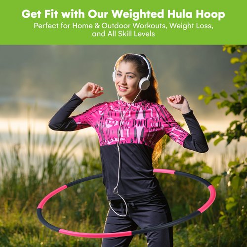 SteadyDoggie Hoola Hoop Stainless Steel Weighted Hula Hoop for Adults - Detachable Ergonomic Design for Muscle Strengthening and Weight Loss - Easy to Adjust and Carry for Home Fitness - Pink and Gray