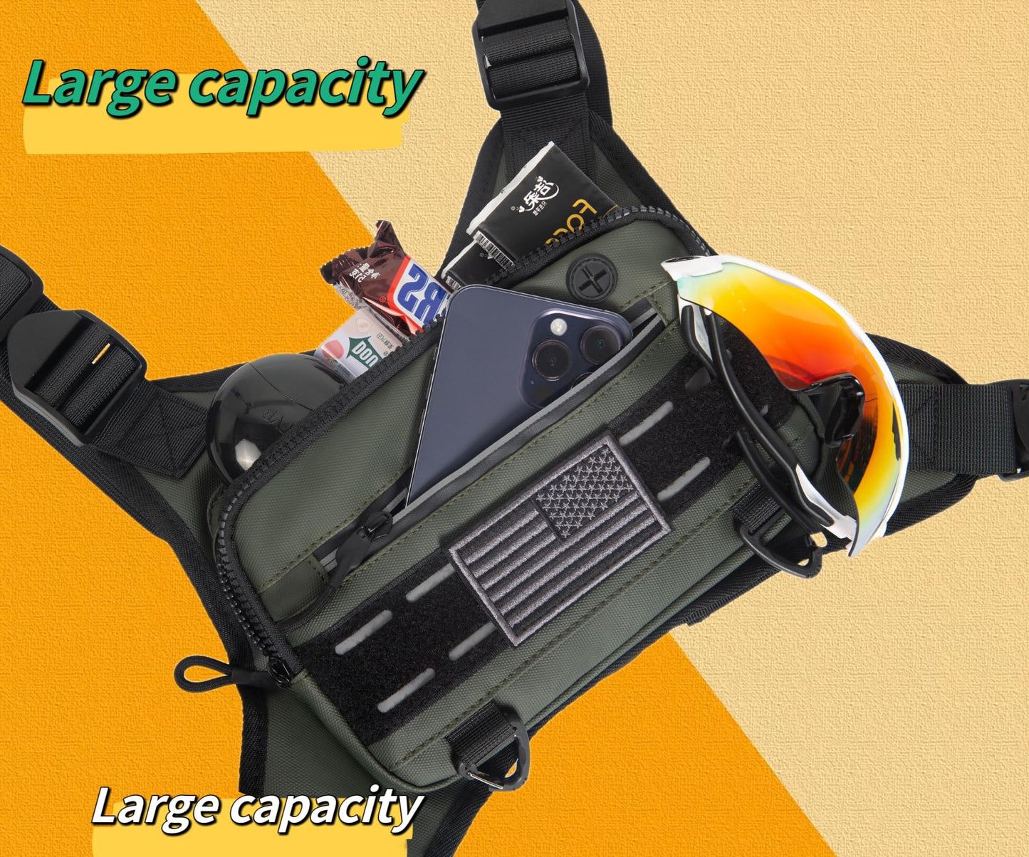 YZDD GOMIA Chest Bag For Men and Women Water Resistant Running Vest Tactical Chest Bag Pack for Sports Outdoor (DarkGreen)