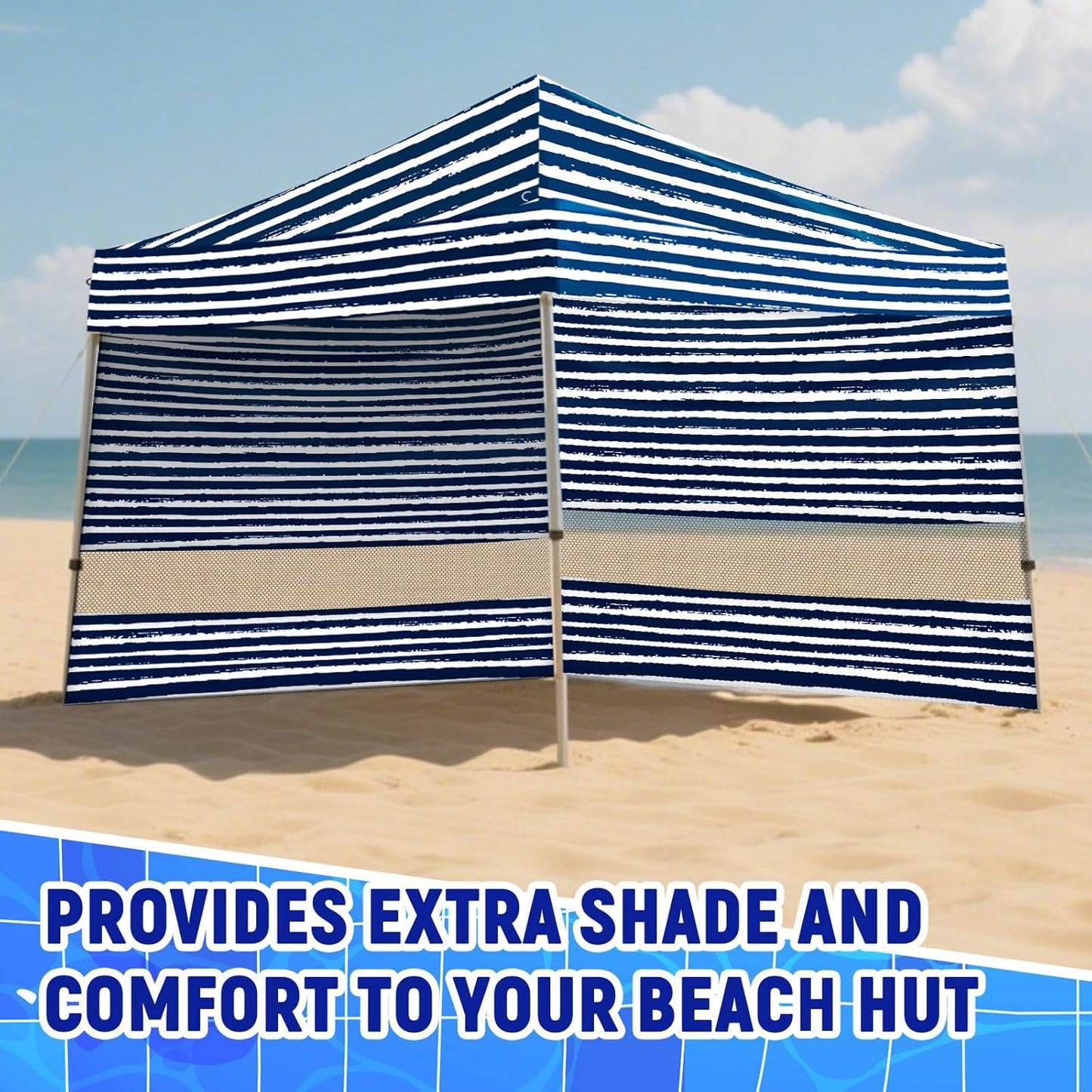 2 Pcs 6x6 Inch Beach Cabana Sidewall with Sand Pockets, Waterproof Portable Beach Shelter, Easy to Set up Canopy, Shade with UPF 50+ UV Protection for Kids Family Friends(Sailor Stripes)