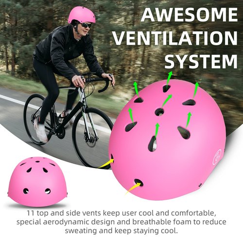 67i Bike Helmet for Adults & Kids 8-14 - Adjustable L (22.83??23.82?? Lightweight Ventilated Cycling Helmets with 11 Vents (Pink)