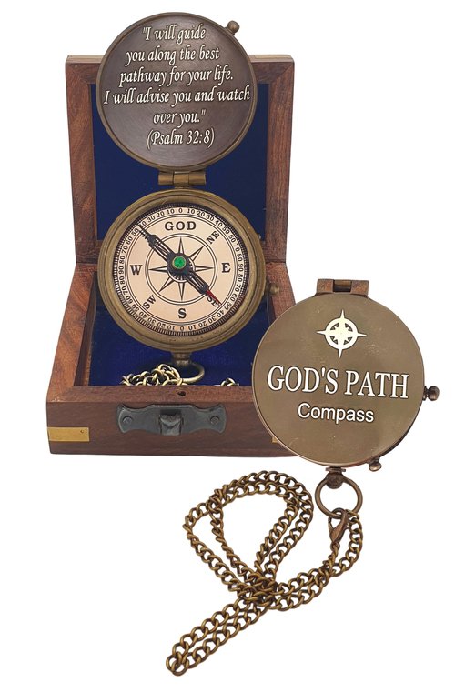 PSALM God's Path Compass - Engraved Working Handmade Antique Compass with Scripture - Religious, Christian, Catholic, Christening, First Communion, Confirmation Gifts for Teenage Boys and Men