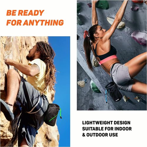 Chalk Bag for Rock Climbing - Quick-Clip Belt, Large Zippered Pockets & Brush Holder - Weight Lifting, Gym, Bouldering, Disc Golf, Wall, Rock Climbing Chalk Bag - Rock Climbing Gifts Gear Accessories