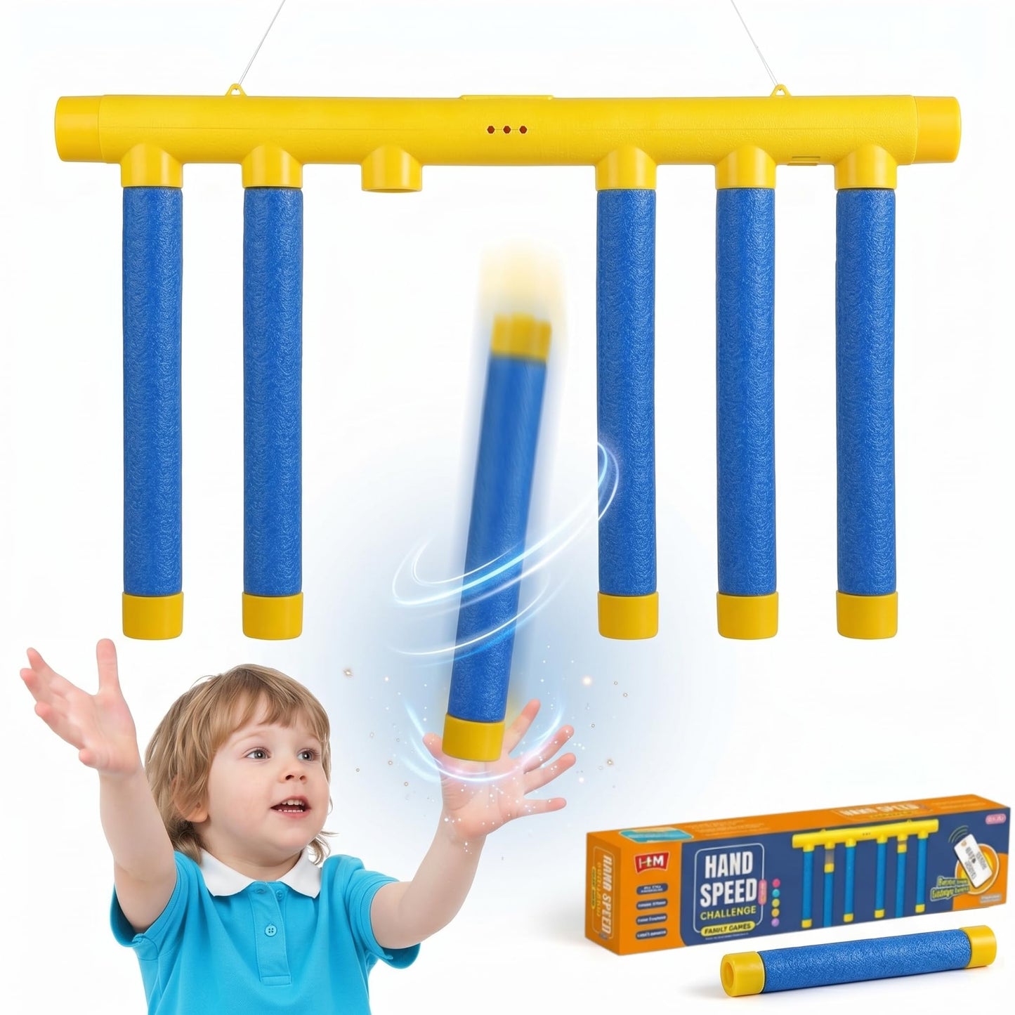 Cprnru Catching Sticks Game, Drop Sticks Game, 3-Speed Adjustable Hand Eye Coordination Reaction Training Toy, Hand Speed Challenge for Kids and Adults (Blue)