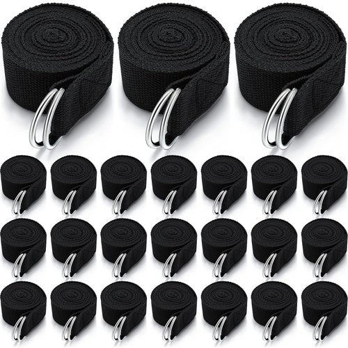 Leyndo 24 Pieces Yoga Strap Stretching Pilates Exercise Adjustable Straps 6 ft Non Elastic Yoga Belt with Adjustable D Ring Buckle for Pilates Gym Workouts Fitness(Black)