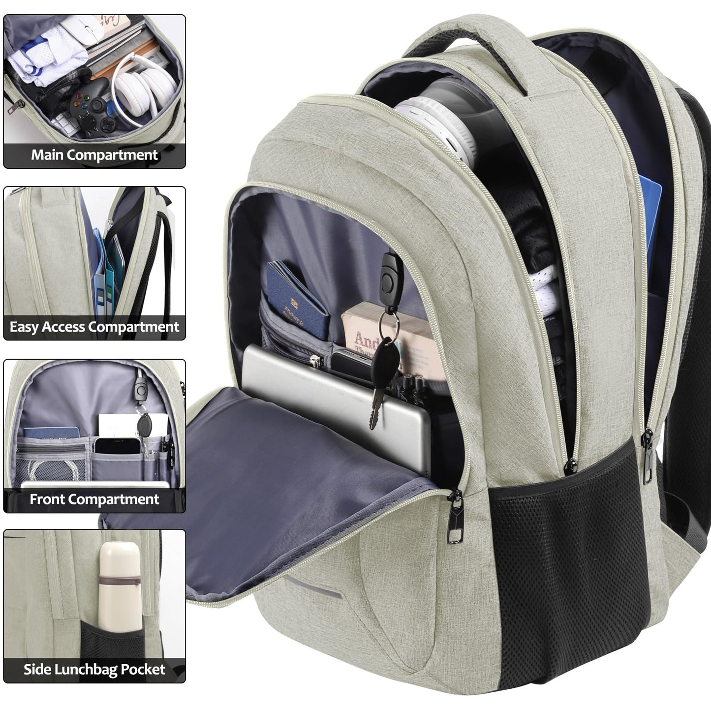 BIKROD Backpack for Men Women, School Backpacks for Teen Boys, Business Anti Theft Sturdy Travel Laptop Backpack, Water Resistant 15.6 Inch Computer Bag Gift, Beige