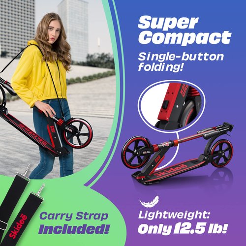 Skidee Kick Scooter for Kids Ages 6-12 - Large Sturdy Wheels, Anti-Shock Suspension with Adjustable Handlebar Up to 41" High - Foldable, Lightweight Scooters for Kids, Teens & Adult, Max Load 220 Lbs