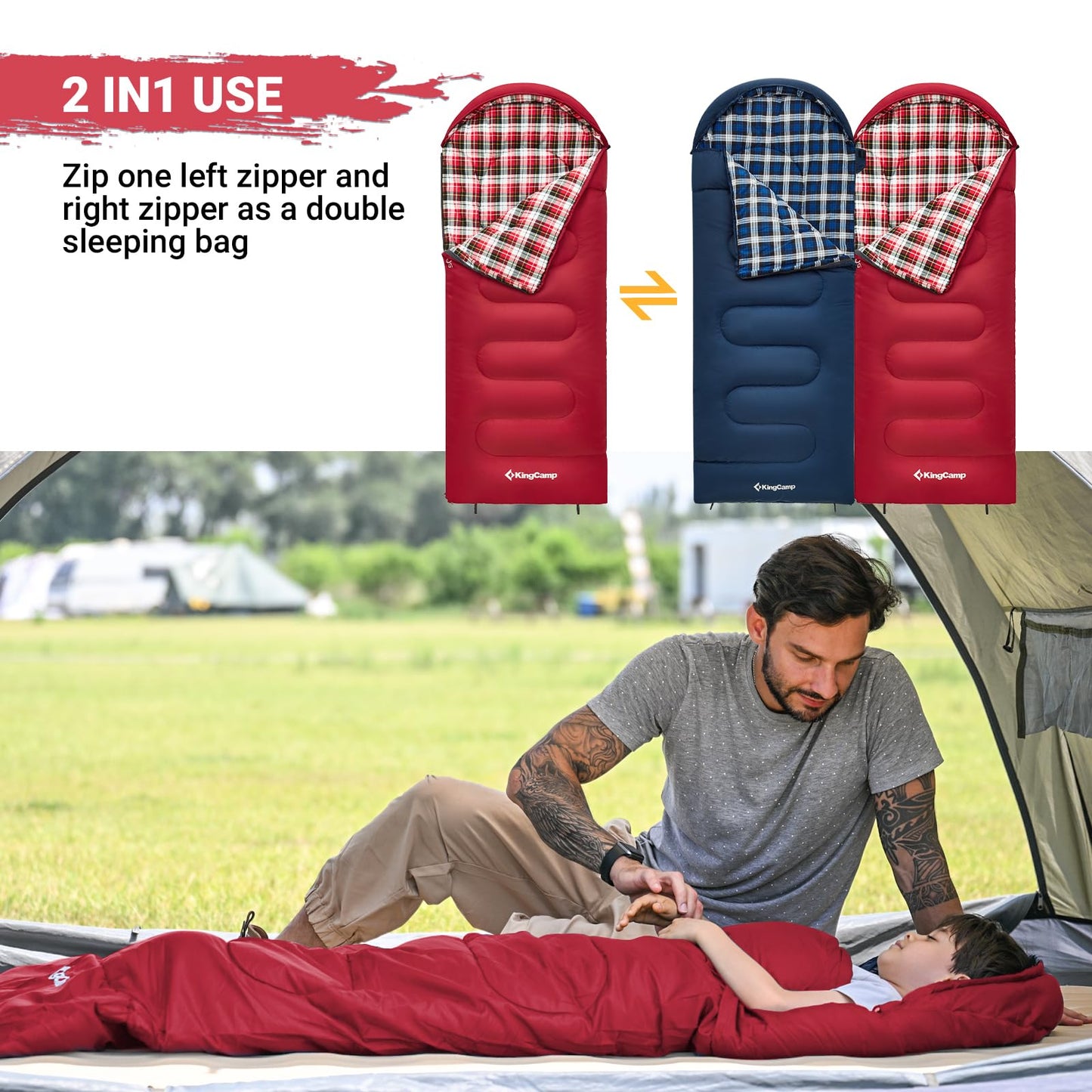 KingCamp 45°F Kids Sleeping Bag, Lightweight Waterproof & Compact Flannel Sleeping Bags Cold Weather & Warm Youth Essentials Gear Accessories for Camping, Fits 10-12 Children up to 4'7"-5'5" Tall