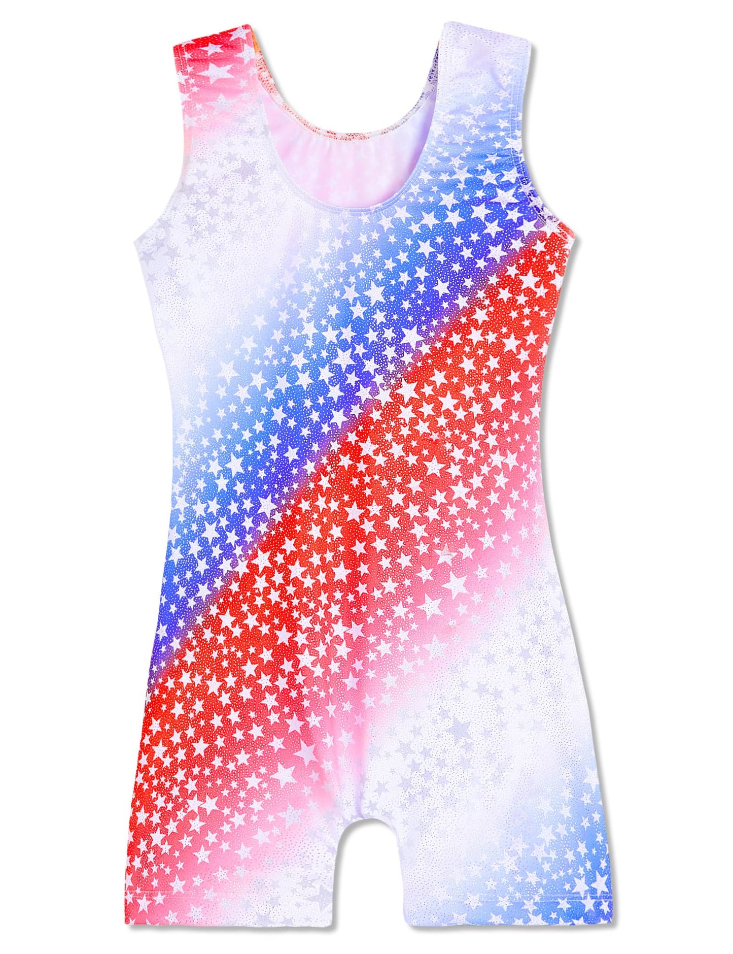Domusgo Gymnastics Leotards for Girls 4t 5t Sparkly One Piece Sleeveless Red White Blue Star Biketard