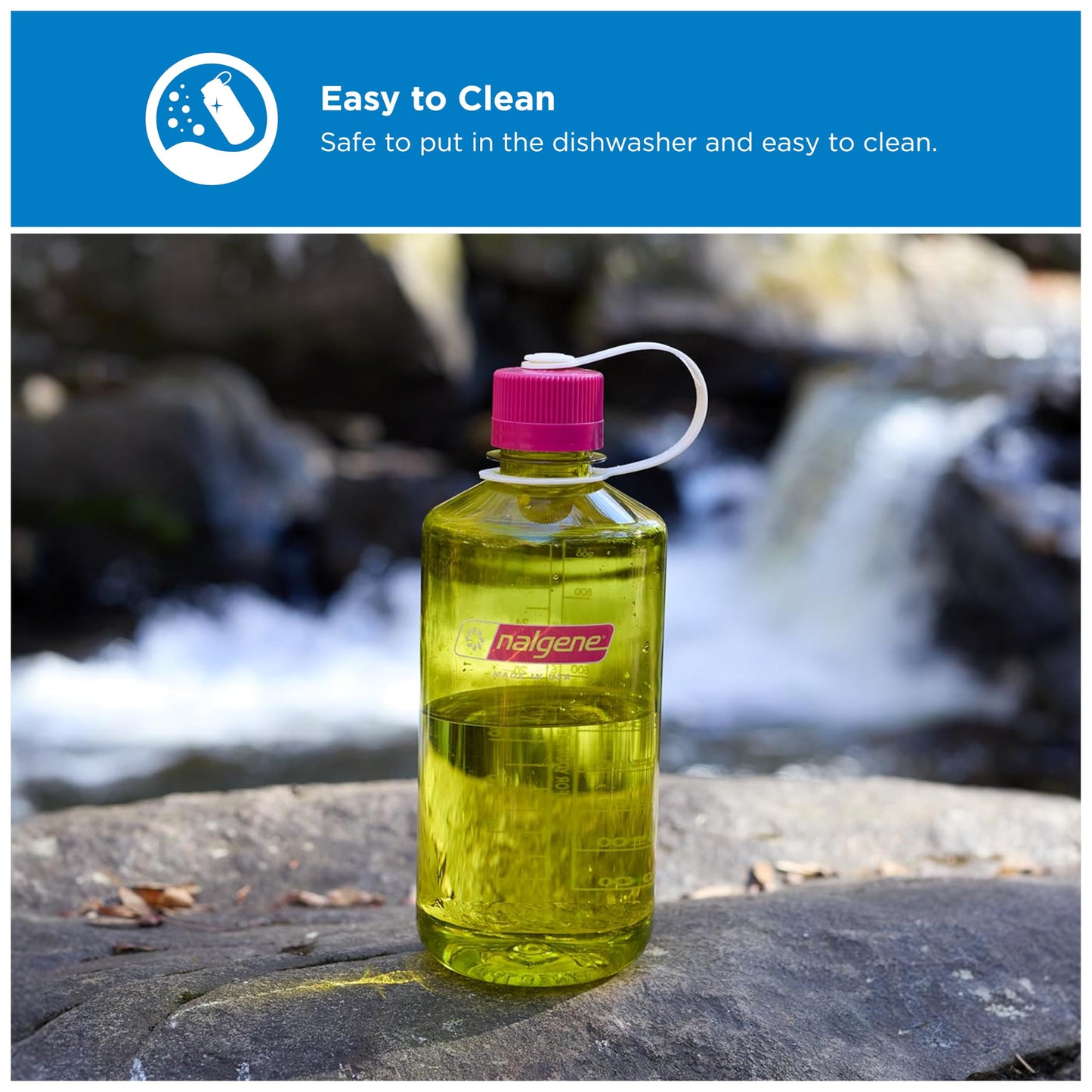 Nalgene 32 oz Narrow Mouth Water Bottle | BPA-Free, Durable & Leak Proof, Lightweight for Hiking & Gym – Thrill & Motion, Endive w/Fuschia Purple