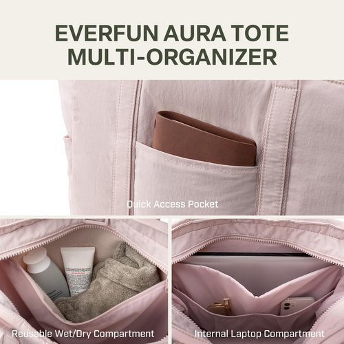 Everfun Large Tote Bag for Women, Gym Tote with Wet Compartment for Daily Yoga, Laptop Work Bag, Travel, Weekend, Beach, Dance, Lightweight, Pink