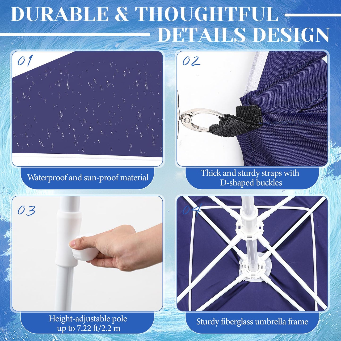 Briwooody Dark Blue Boat Umbrella Sun Shade with Sidewalls Kit 6' x 6' Boat Sun Cover Anti-Ultraviolet, Adjustable Aluminum Pole to 8 Feet with Ropes and Storage Bag Fits Most Boats and Benches