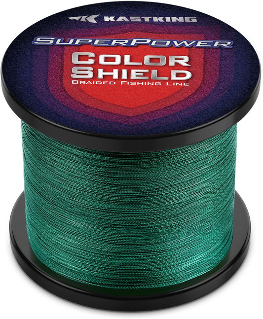 KastKing Superpower ColorShield Braided Fishing Line - Colorfast Braided Line, 100% Solution Dyed UHMWPE Fiber, Smooth & Strong Superline, Near Zero Stretch, Sensitive, High Abrasion Resistance
