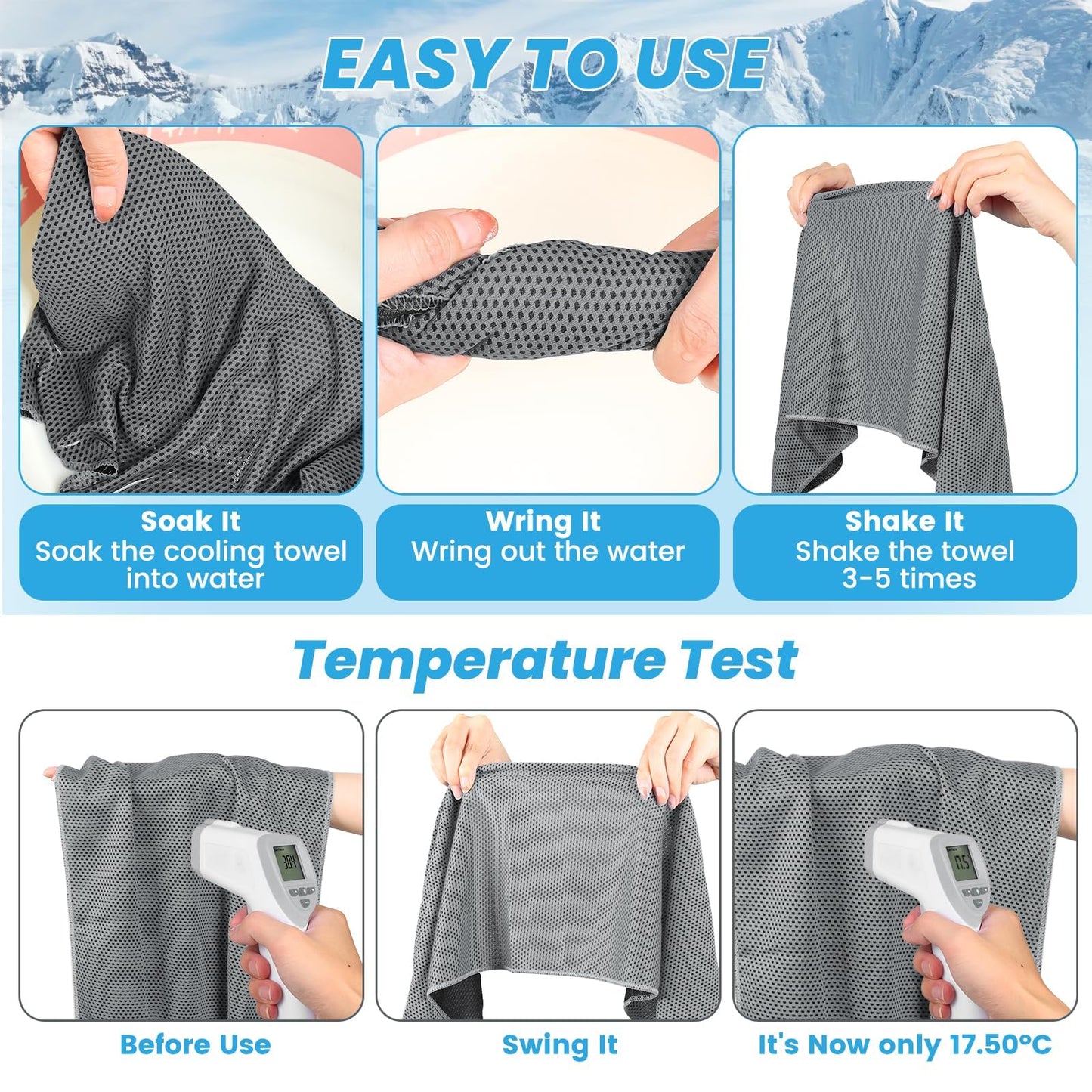 INNOLIFE 2 Pack Cooling Towels, Soft Breathable Ice Towel Chilly Towel for Sports, Gym, Fitness, Running, Hiking, Yoga - Black