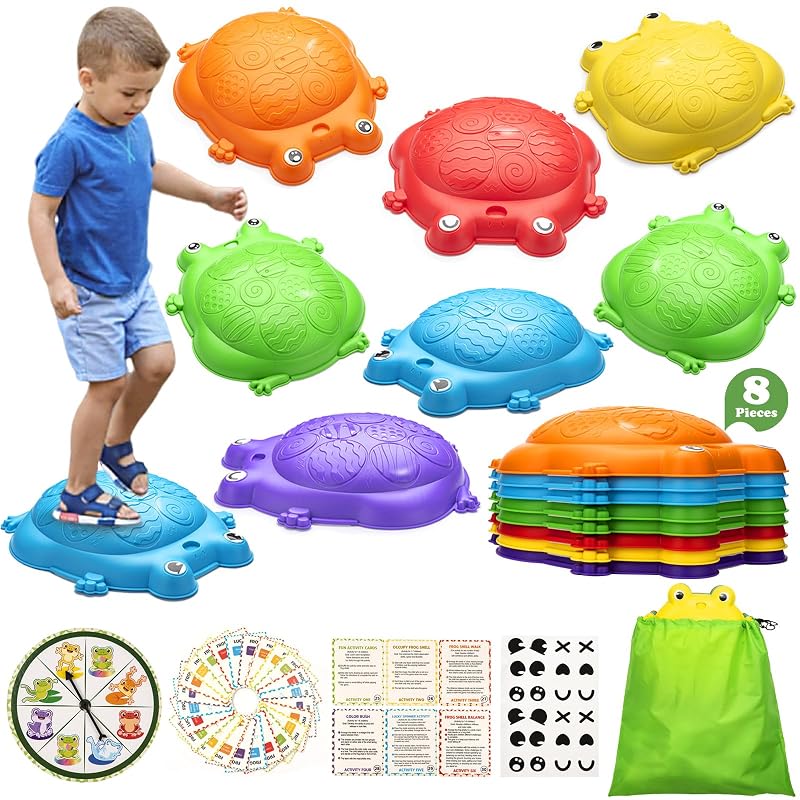 8Pcs Balance Stepping Stones for Kids - Indoor/Outdoor Frog Party 265lbs Capacity