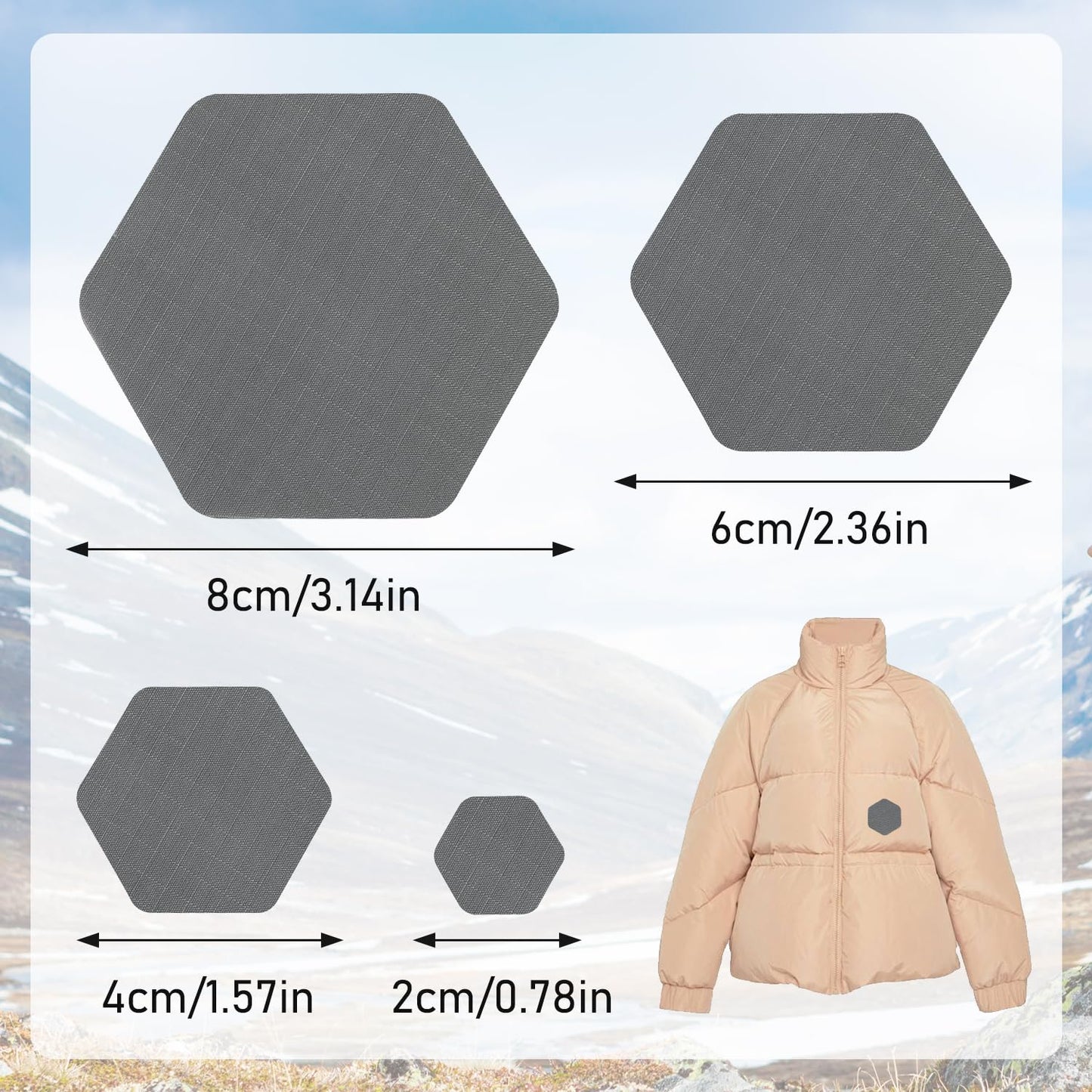 ZESION 16 Pcs Down Jacket Repair Patches - Highly Effective Repair of Nylon Fabric, Waterproof Self-Adhesive Repair Patch for Down Jackets, Tents, Raincoats, Outdoor Equipment (Dark Gray)