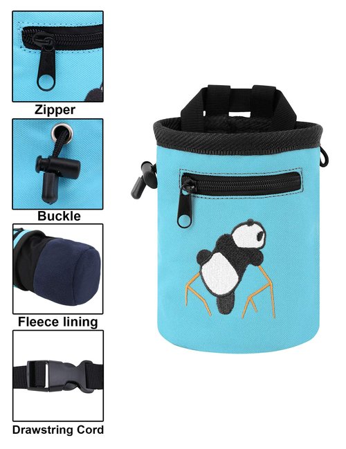 AMC Rock Climbing Panda Design Chalk Bag with Adjustable Belt, Light Blue