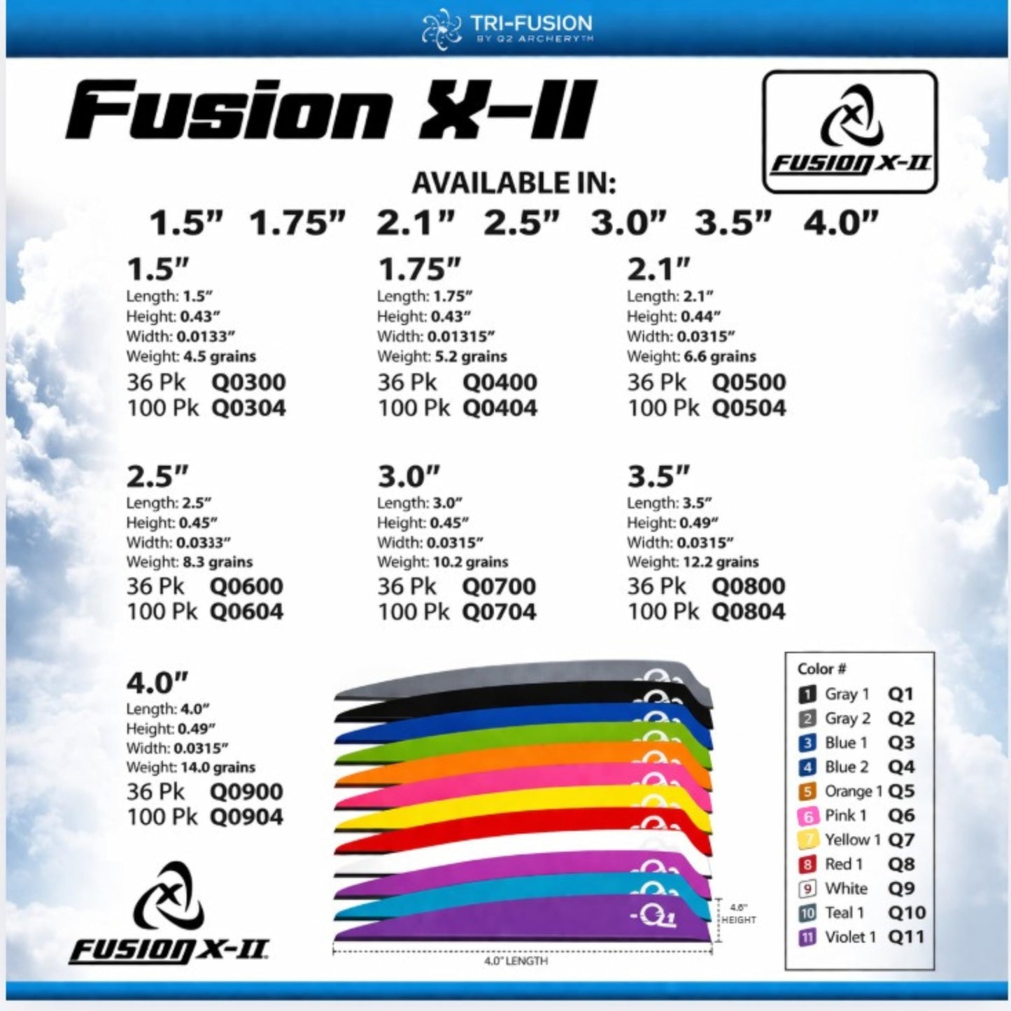 Q2i Fusion X-II | 2.5" | 36pk | White High-Performance Arrow Fletching Vanes with Tri-Fusion Adhesion Technology for Target Archery