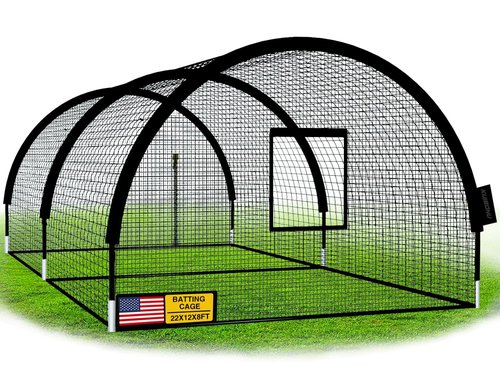 KuiBonu Baseball Batting Cage Net - Batting Cages for Backyard 22x12x8ft Portable Baseball and Softball Batting Cages, Zipper Door with Pitching Machine Hole for Backyard Batting Training