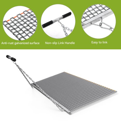 AUTOSAVER88 6FT x 3FT ATV/UTV Heavy Duty Durable Drag Mat Zinc and Steel Mesh Field Surface Leveling Drag Mat for Manual or Vehicle Pulling