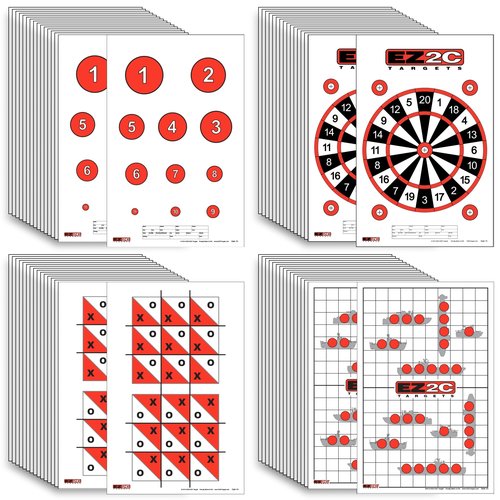 EZ2C Four Game Style Target Paper for Gun Shooting Range, Compatible with Handgun, Rifle and Pistol, Made in USA (11x17 inch) (4 Style Bundle Pack of 40, 40)