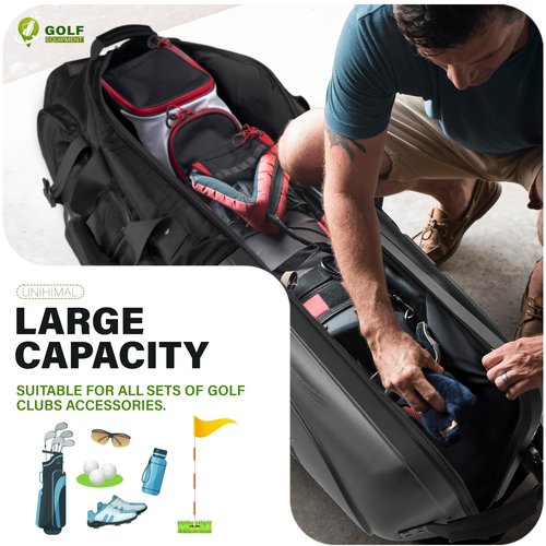 UNIHIMAL Golf Travel Bag with Hard Case Top, 1680D Heavy Duty Oxford Golf Club Travel Bags for Airlines with Wheels Easy to Maneuver