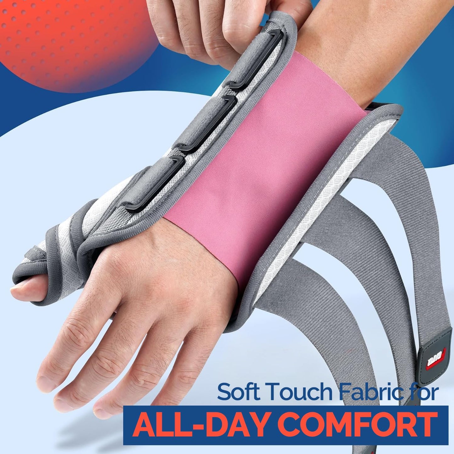 FEATOL Carpal Tunnel Wrist Brace Night Support, Thumb Spica Splint Right Hand for De Quervains Tenosynovitis, Tendonitis, Thumb Brace for Women Men, White Pink, Small/Medium