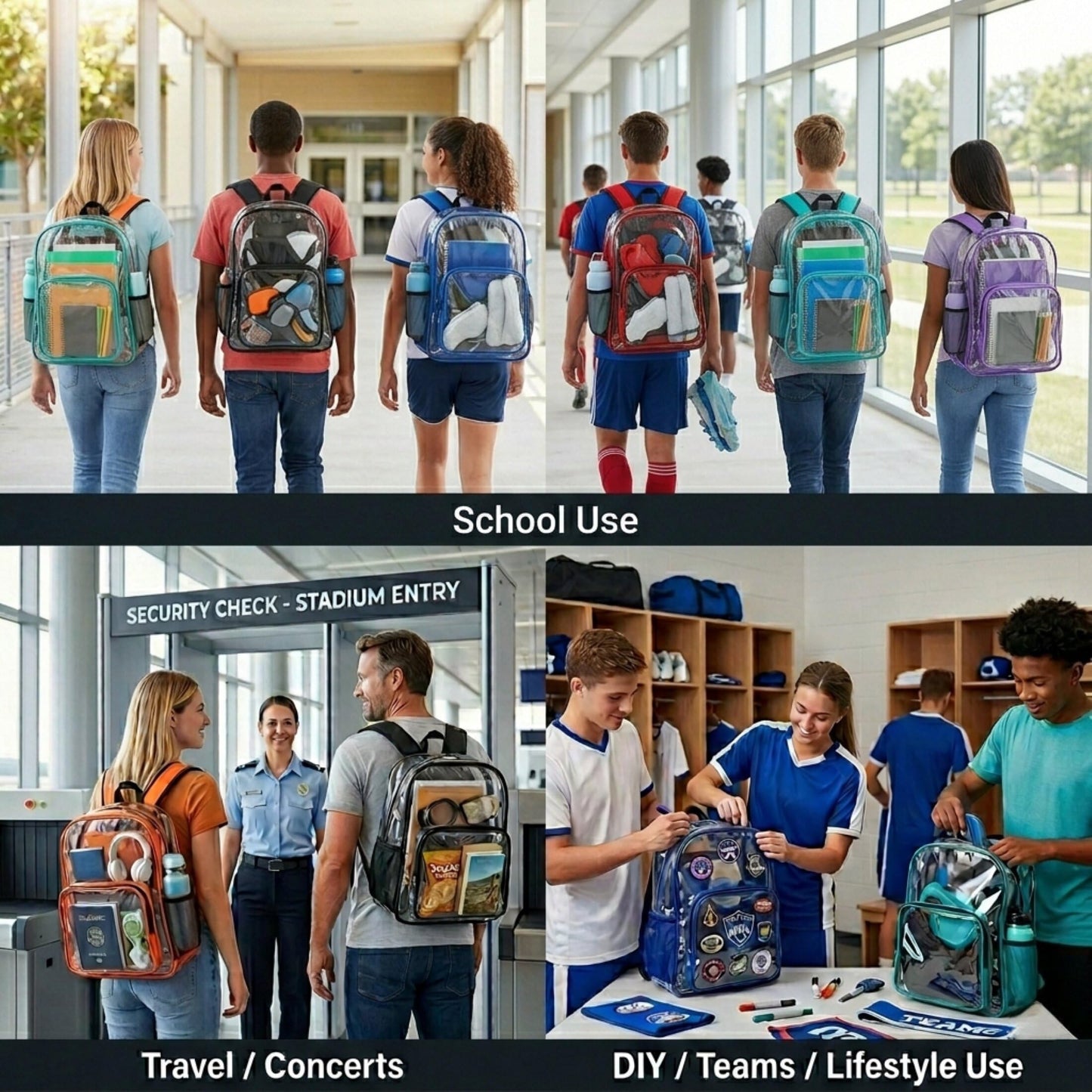 Clear Backpack Heavy Duty Transparent Bookbag for Kids, Boys, Girls, School, Travel, Stadium Approved (Purple)