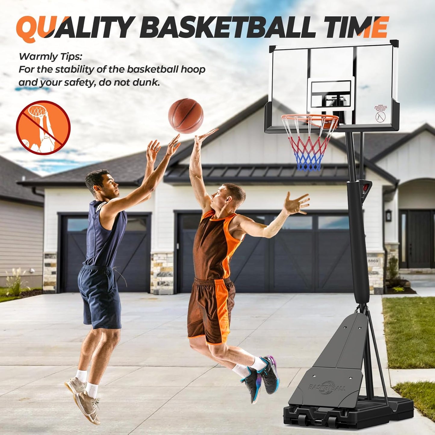 10 FT Basketball Hoop Outdoor Basketball Goal Portable Adjustable Basketball Hoop for Adults Youth in Backyard, Driveway, Indoor, 44 Inch PC Shatterproof Backboard