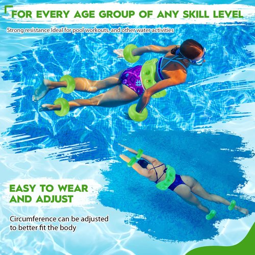 RoundFunny 5 Pcs Water Workout Combo Set Includes PVC Water Dumbbell Weight Swimming Float Belt Soft Padded for Aerobics, Pool Fitness, Exercise(Green,Classic Style)